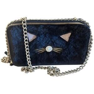 Kate Spade Black Faux Fur Cat Crossbody Bag – Rare & Adorable!449